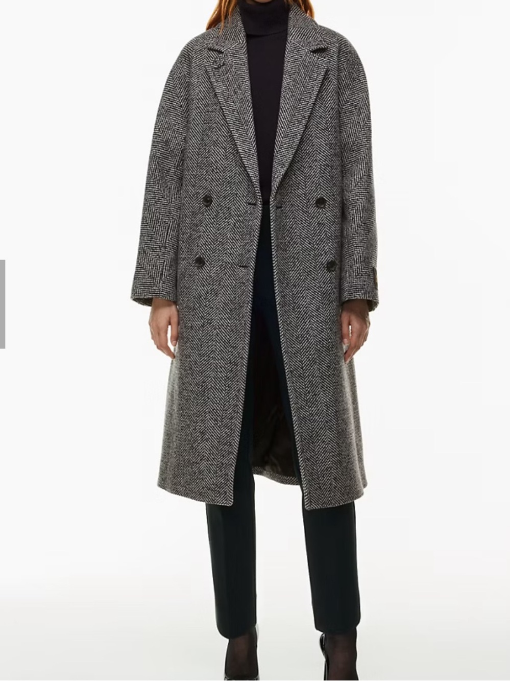Aritzia Babaton The Slouch Coat Black & White Herringbone Double-Breasted